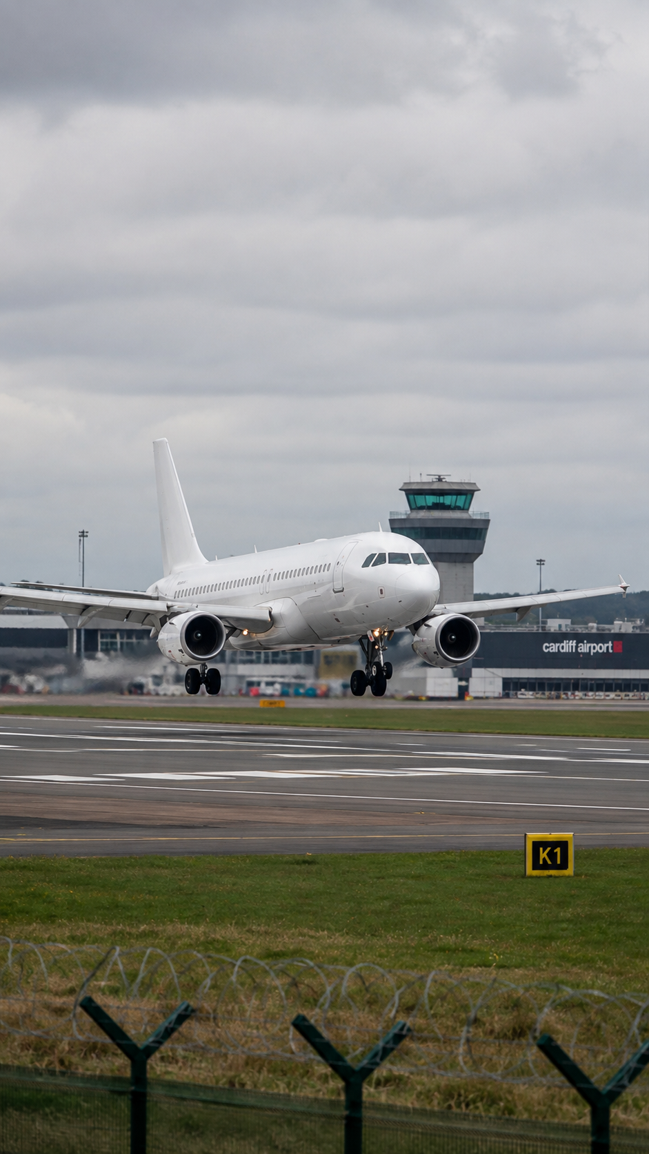 plane landing at Cardiff Airport